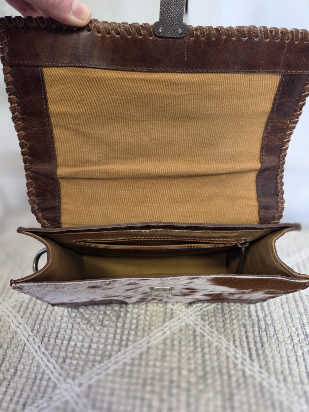 Myra Bag Dakota Dusk Handtooled BagBrown & White Cowhide Leather Crossbody Bag - Picture 6 of 7